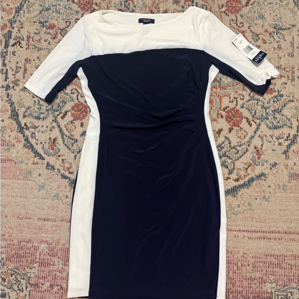 NWT Chaps navy blue and white dress
